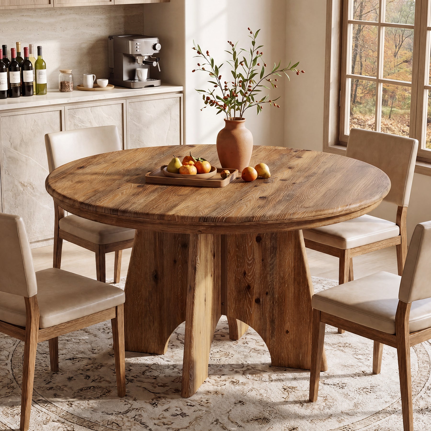 47" Solid Wood Round Dining Table, Farmhouse Kitchen Table  for 4-6 People for Dining Room