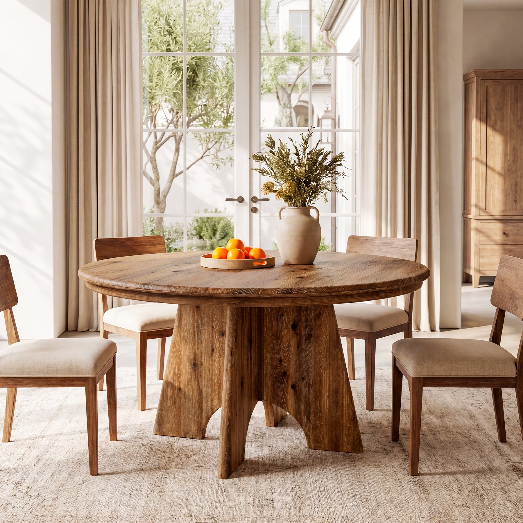47" Solid Wood Round Dining Table, Farmhouse Kitchen Table  for 4-6 People for Dining Room
