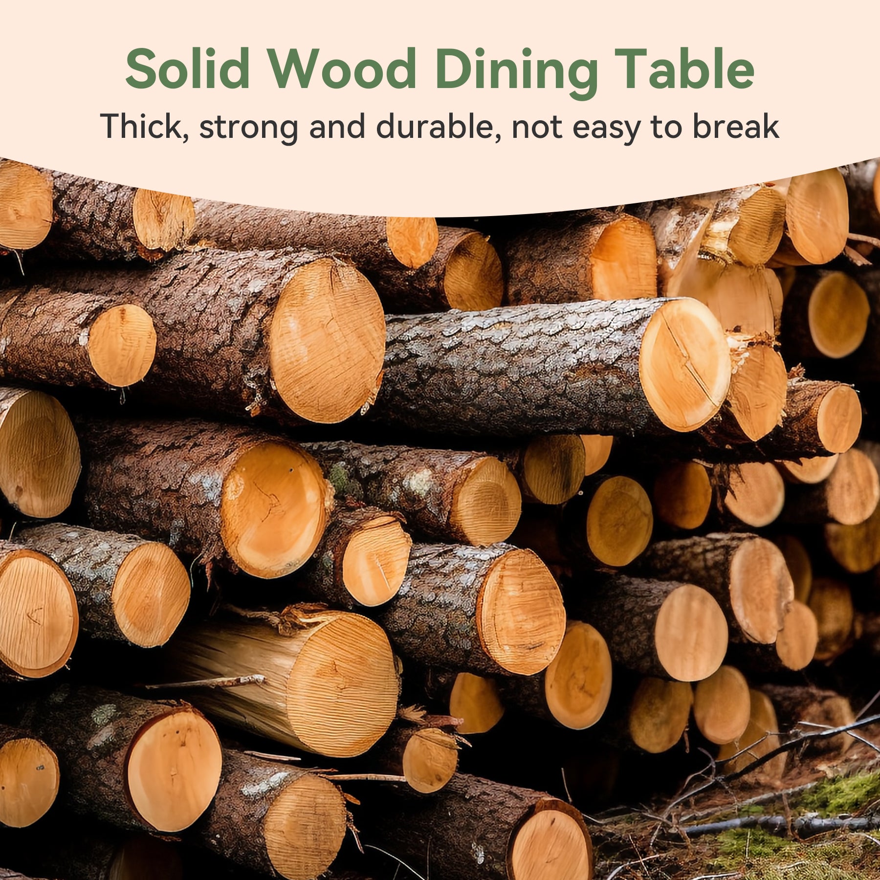47" Solid Wood Round Dining Table, Farmhouse Kitchen Table  for 4-6 People for Dining Room