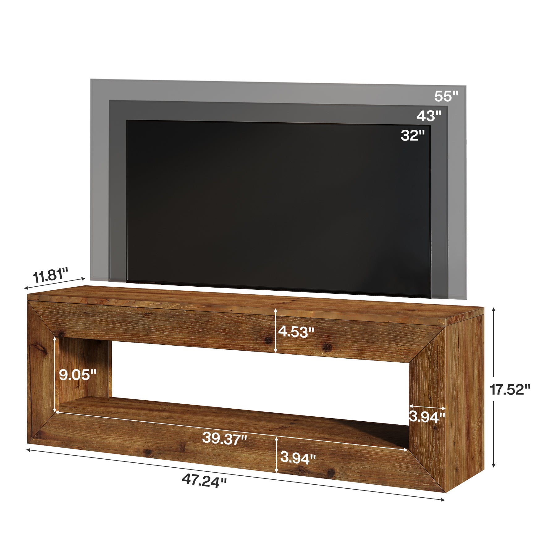 47" Solid Wood TV Stand, Farmhouse Media Console for 32/43/55" TVs