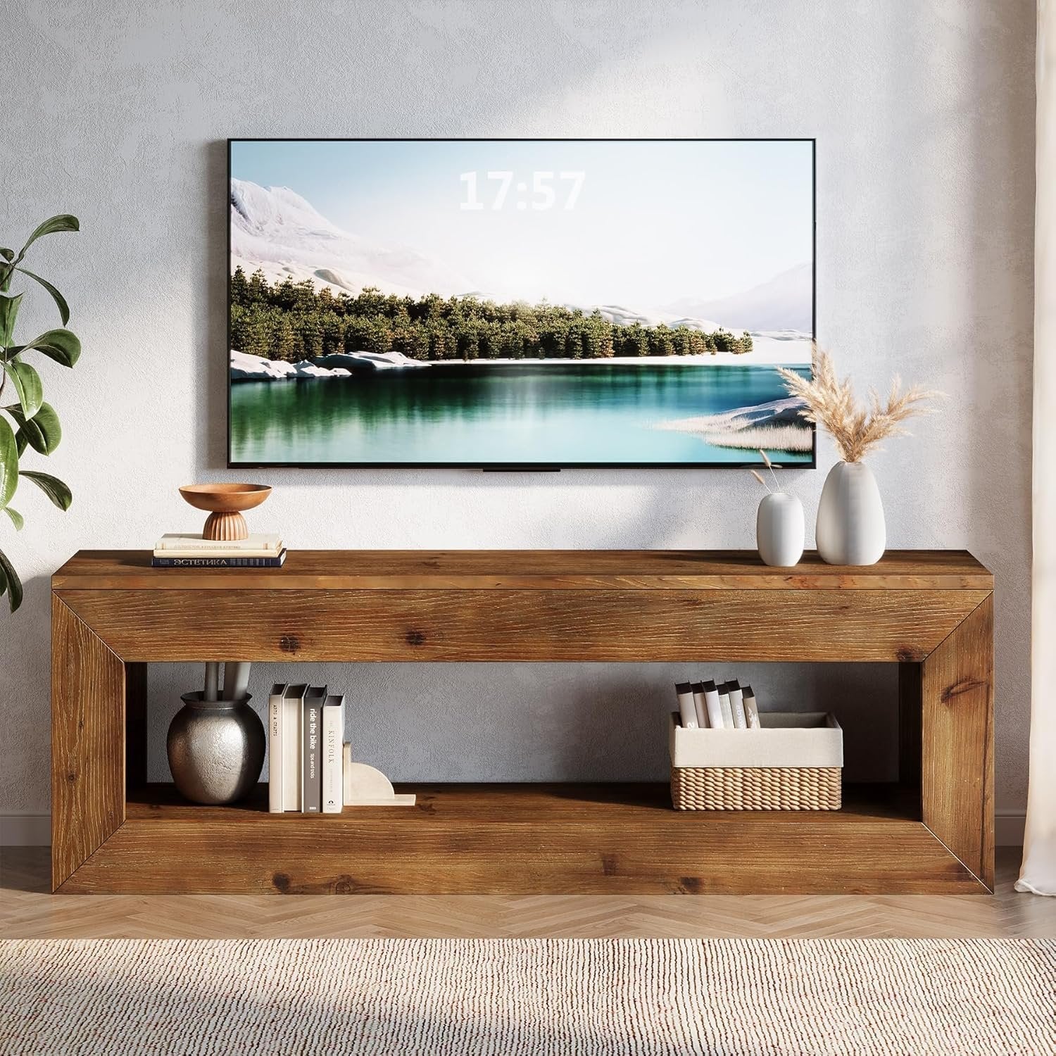 47" Solid Wood TV Stand, Farmhouse Media Console for 32/43/55" TVs