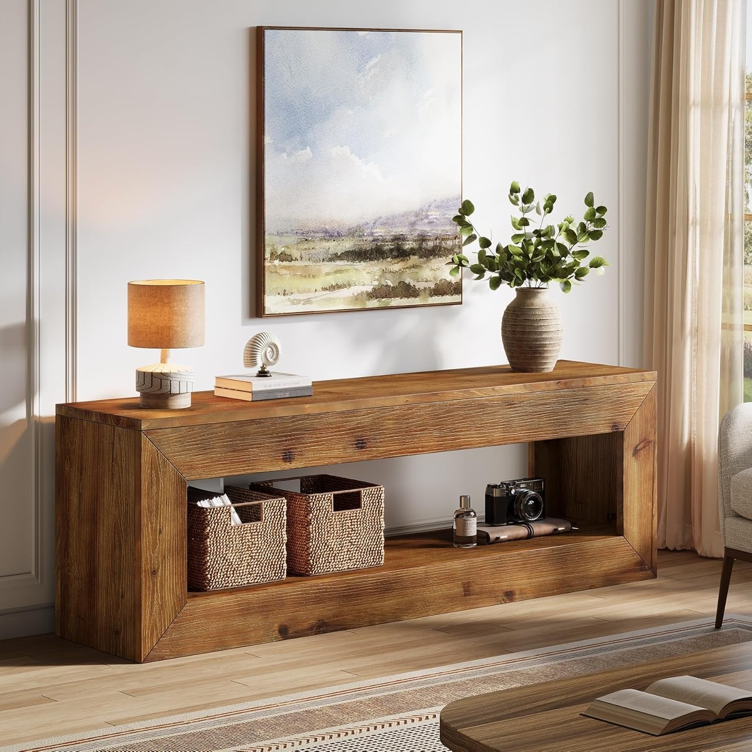 47" Solid Wood TV Stand, Farmhouse Media Console for 32/43/55" TVs