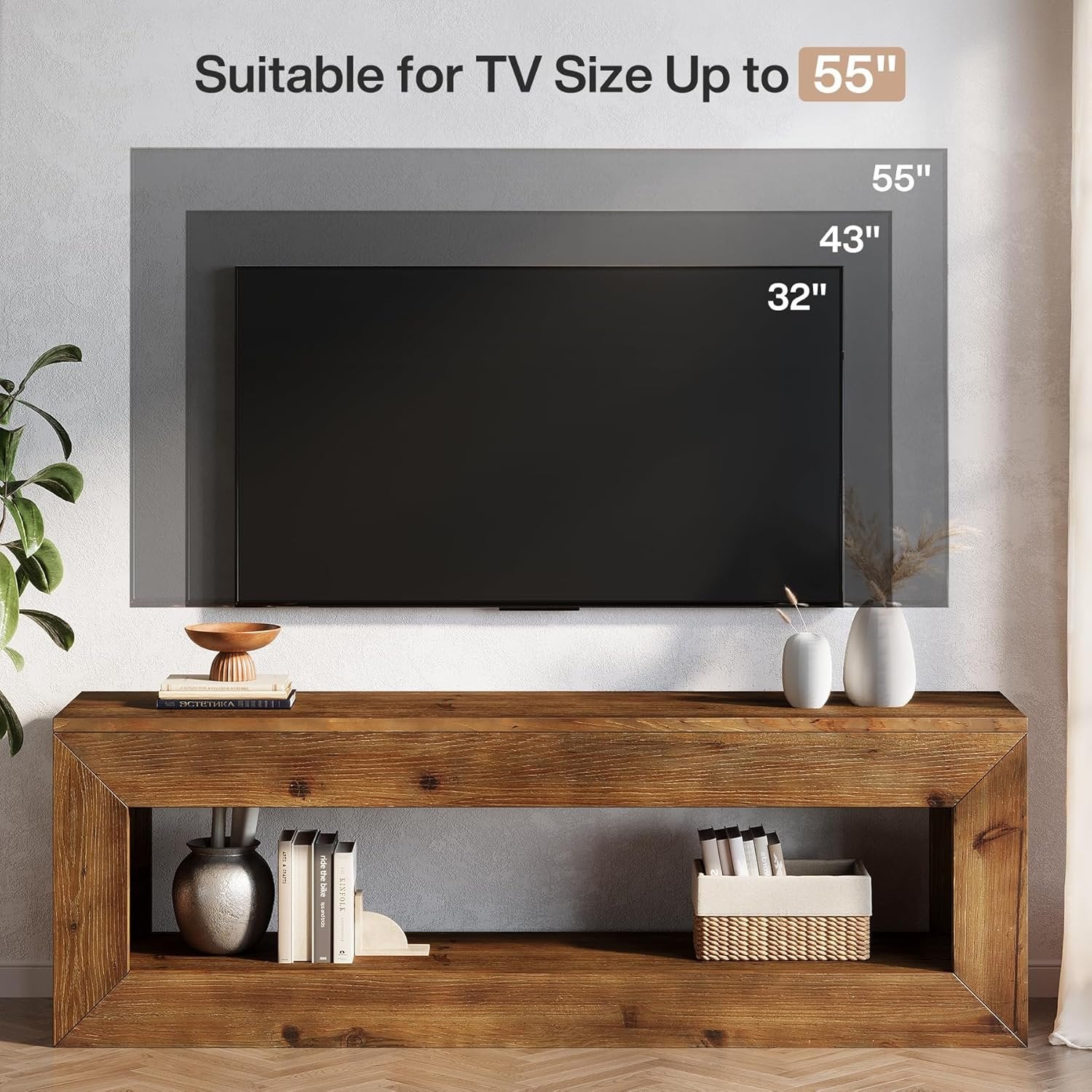 47" Solid Wood TV Stand, Farmhouse Media Console for 32/43/55" TVs