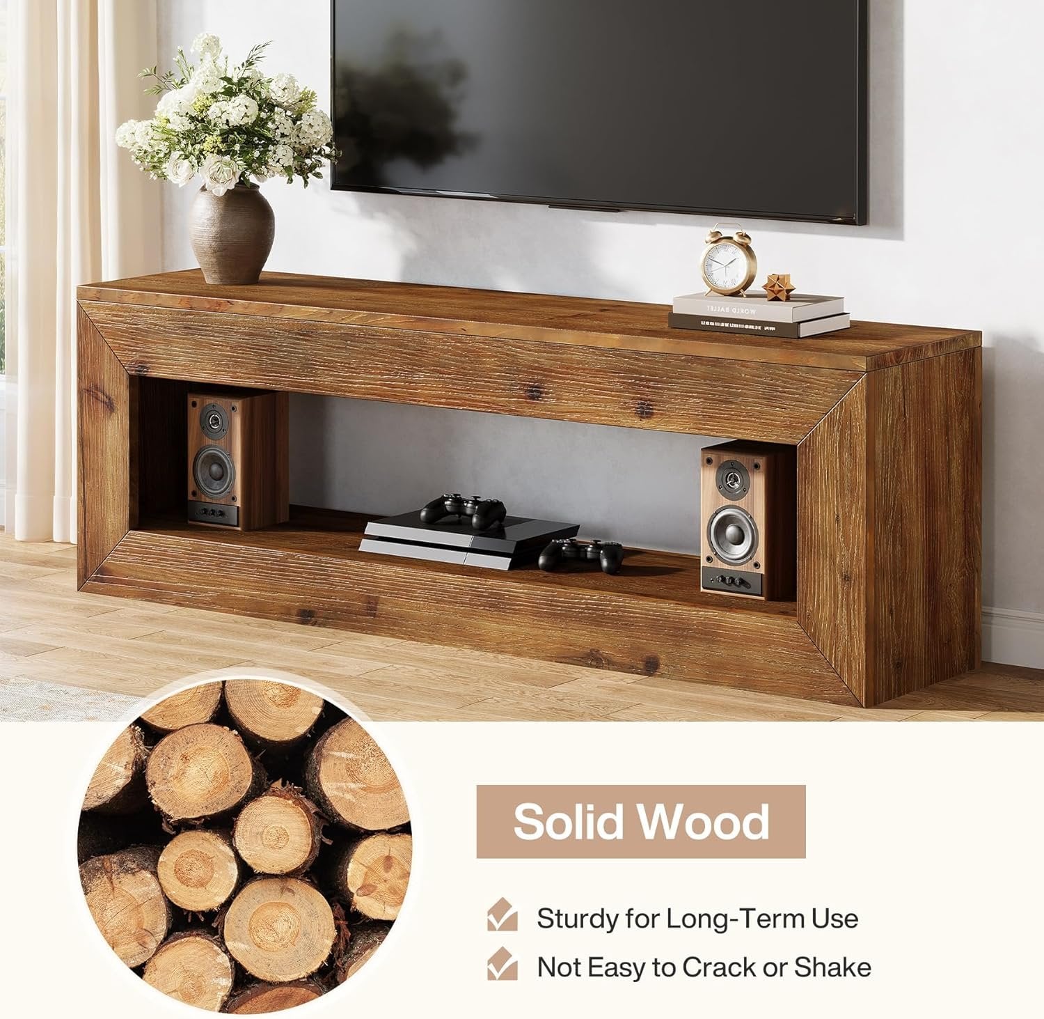 47" Solid Wood TV Stand, Farmhouse Media Console for 32/43/55" TVs