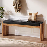 47" Wood Entryway Bench, Modern End of Bed Bench with Button-Tufted Leather Pad 3