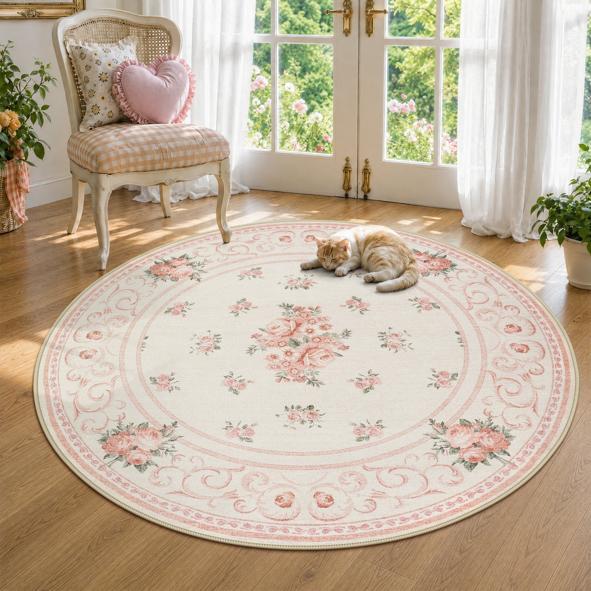 5x7/8x10 Boho Floral Area Rug, Vintage Soft Washable Low Pile Nursery Living Room Carpet, Oeko-Tex Certified