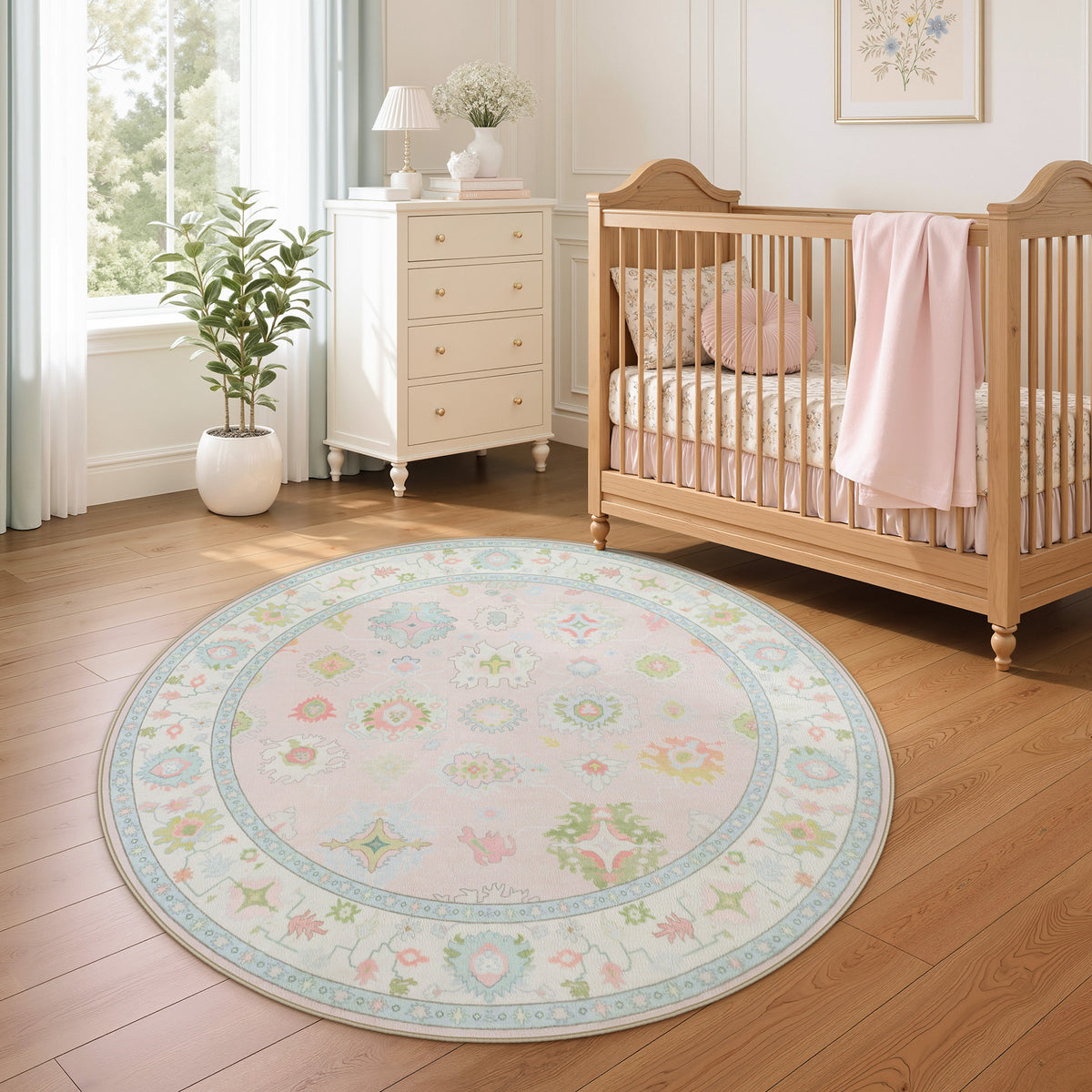 5x7/8x10/9x12 Boho Oushak Area Rug, Floral Washable Non Slip Low Pile Area Rug, Oeko-Tex Certified