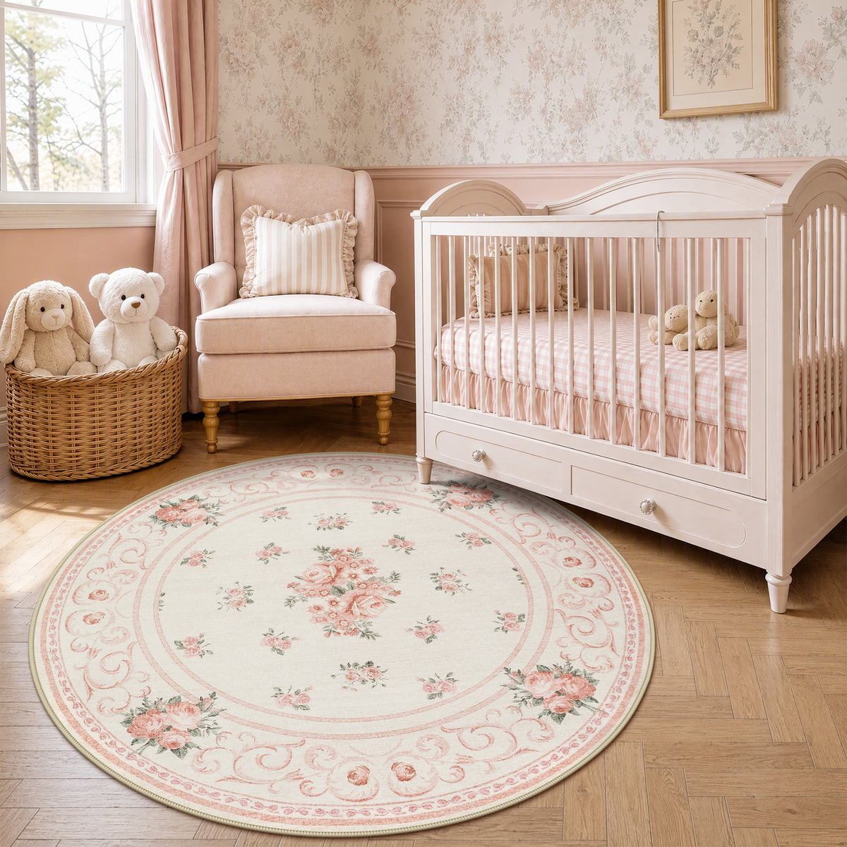 5x7/8x10 Boho Floral Area Rug, Vintage Soft Washable Low Pile Nursery Living Room Carpet, Oeko-Tex Certified