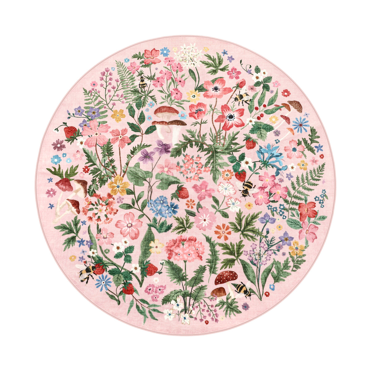 Washable Floral Area Rug, Non-Slip Low Pile Botanical Carpet