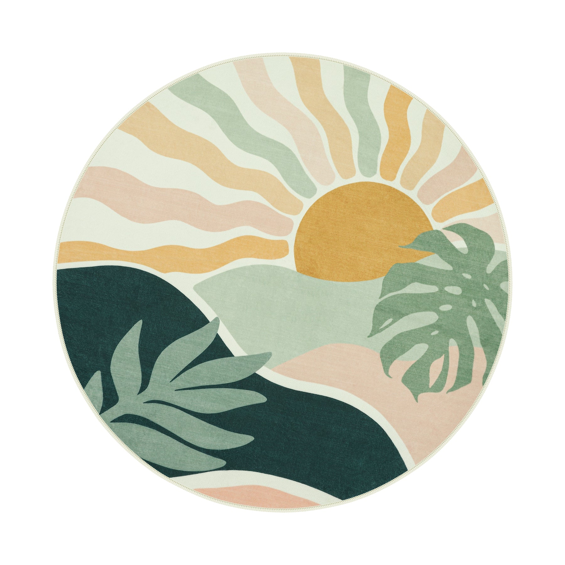 Boho Sun Area Rug, Machine Washable Faux Wool Rug, Non-Slip, Kid & Pet Friendly, Washable Living Room Carpet