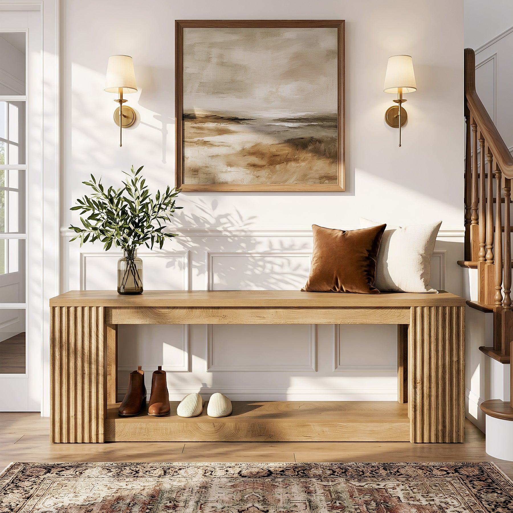 63" Entryway Bench, 2-Tier Shoe Bench End of Bed Seat for Hallway, Bedroom