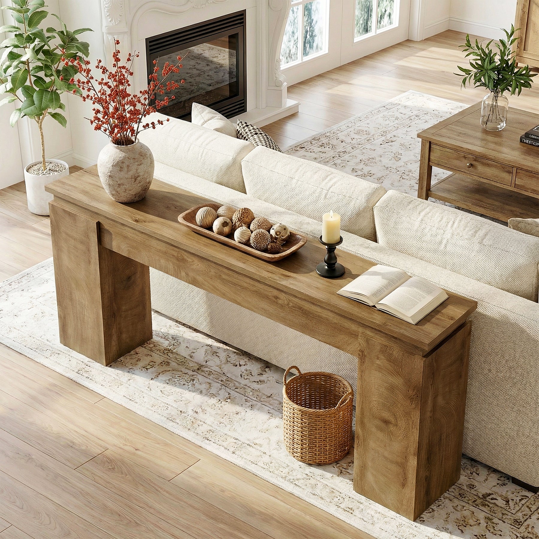 63" Farmhouse Console Table with Open Shelf, Narrow Sofa Table for Entryway, Hallway, or Behind Couch