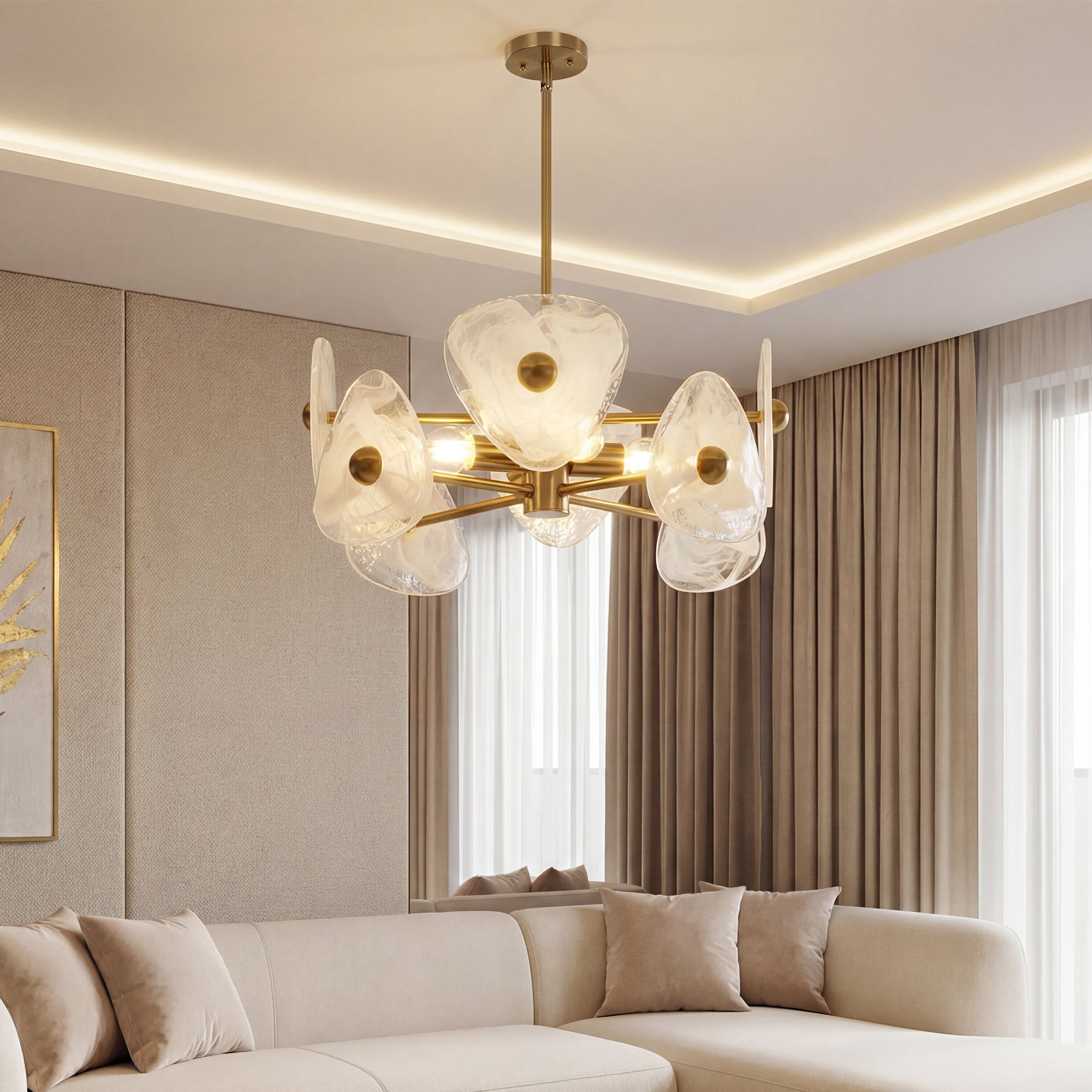 4-Light Chandelier, Pendant Light Fixtures with Cloud Glass Shades