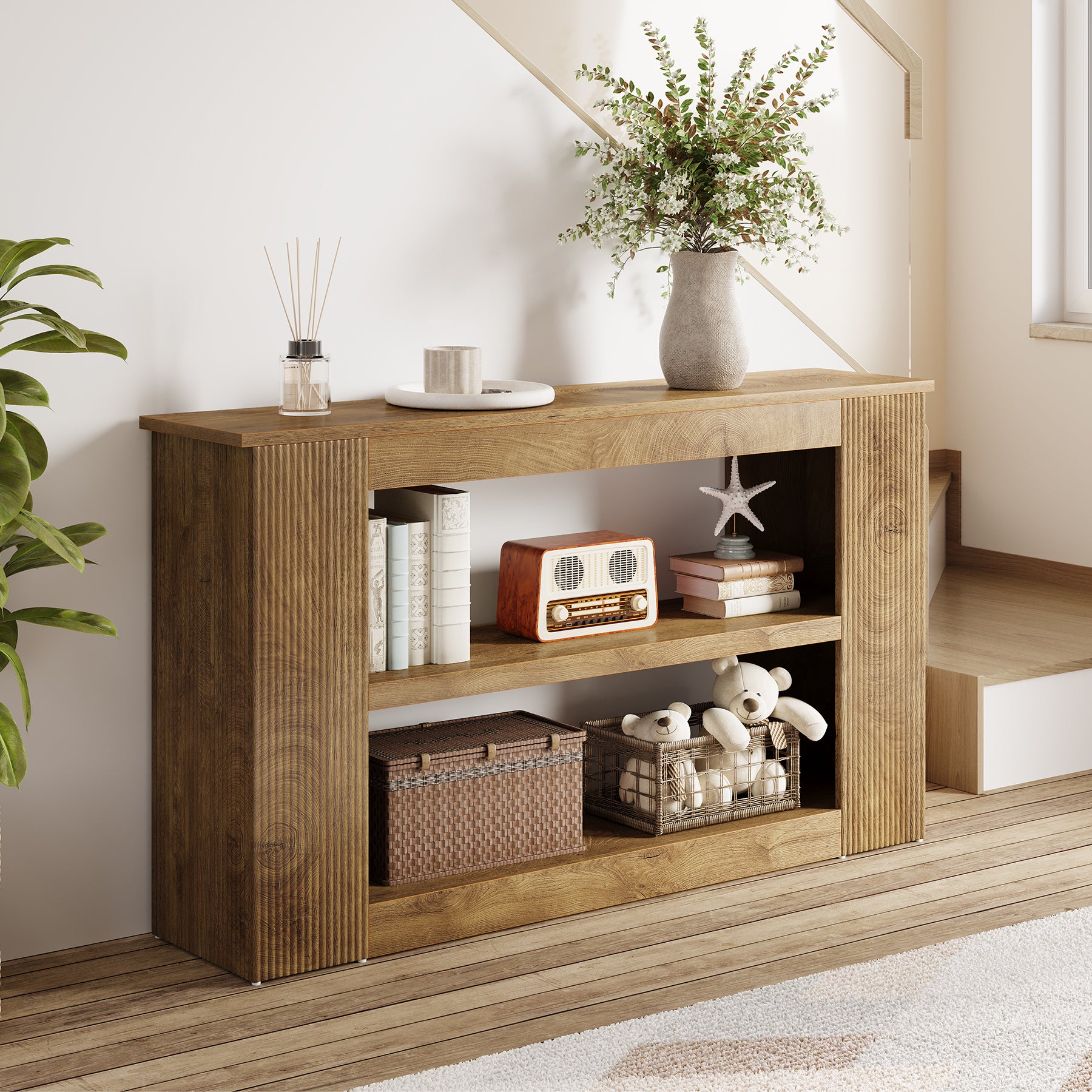 55" Console Table, 3-Tier Sofa Table Behind Couch Entryway Table with Storage