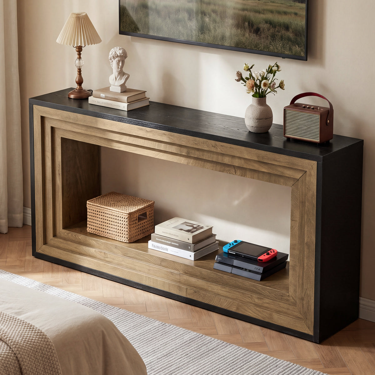 63" TV Stand for 65" TV, Entertainment Center with Open Bottom Shelf for Living Room