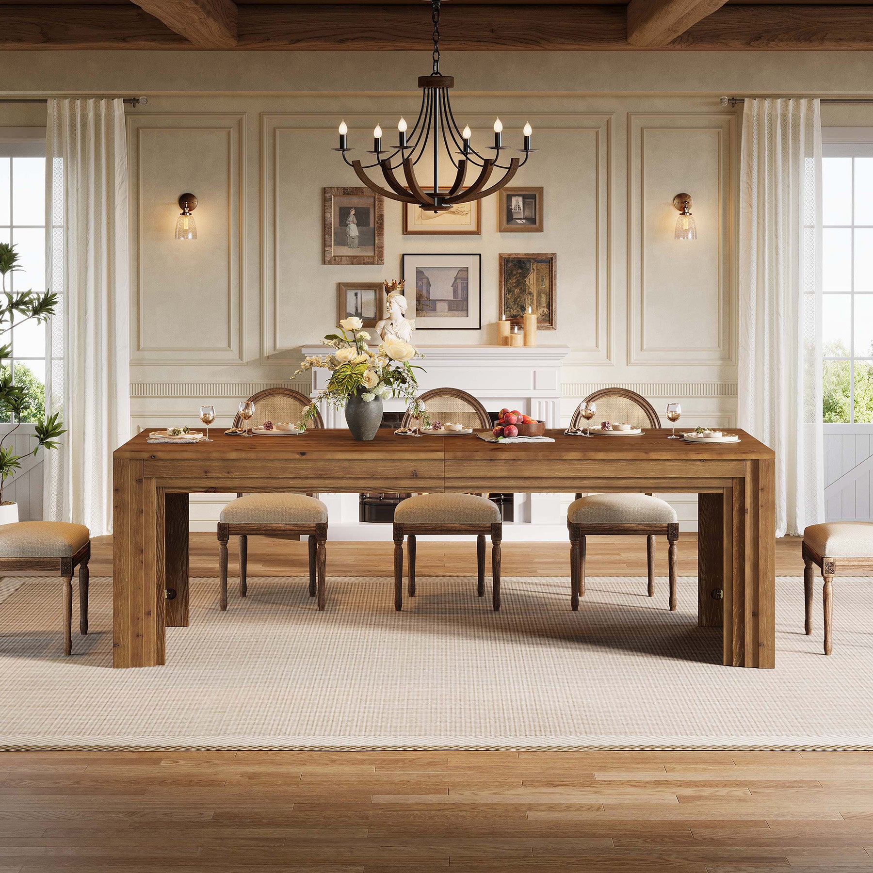 Solid Wood Dining Table for 6-10, 78.7" Rectangular Kitchen Table for Dining Room