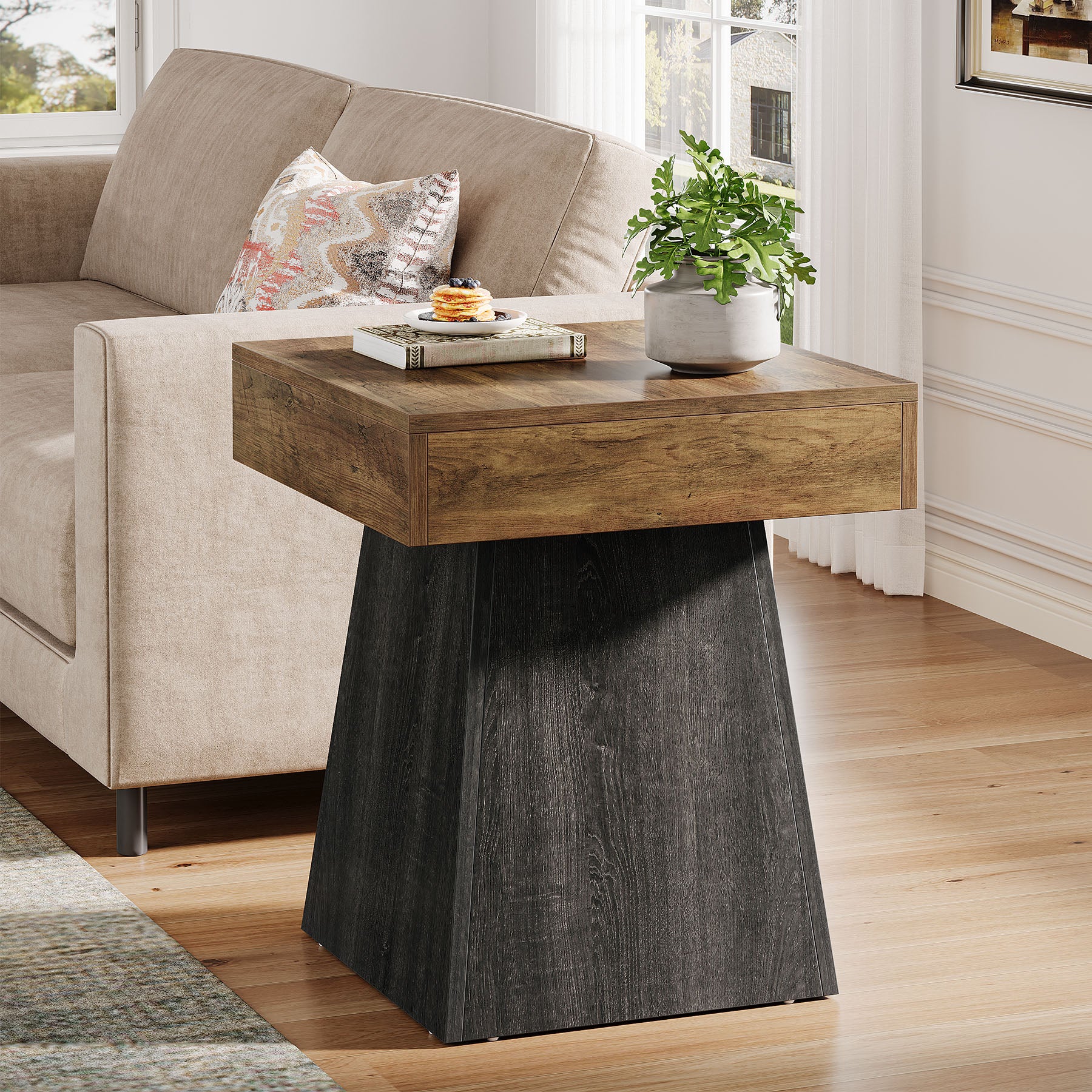 19.6" End Table, Square Side Table Small Nightstand with Wide Base