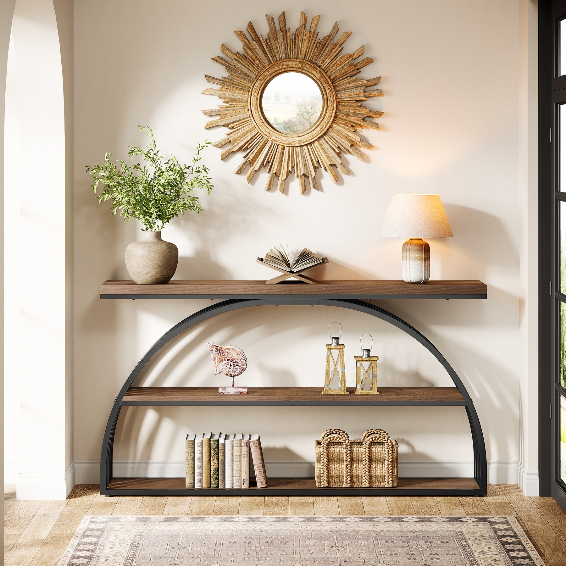 63" Console Table, 3-Tier Sofa  Entryway Table with Arched Frame