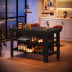 Home Bar Table Unit, 55" Counter Height Bar Cabinet with Storage Shelves