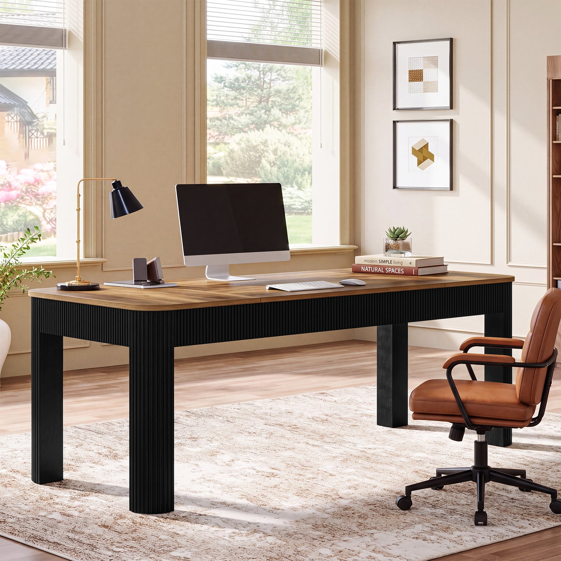 71" Double Desk for Two People, Extra Long 2 Person Computer Desk, Farmhouse Home Office