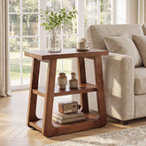 Solid Wood Side Table, Farmhouse End Table with 3-Tier Storage Shelves for Small Spaces 3