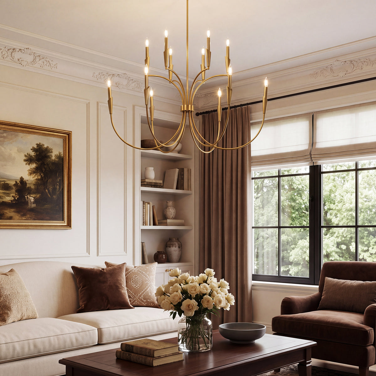 12-Light 45.5" Gold Chandelier, Modern Farmhouse Pendant Lighting