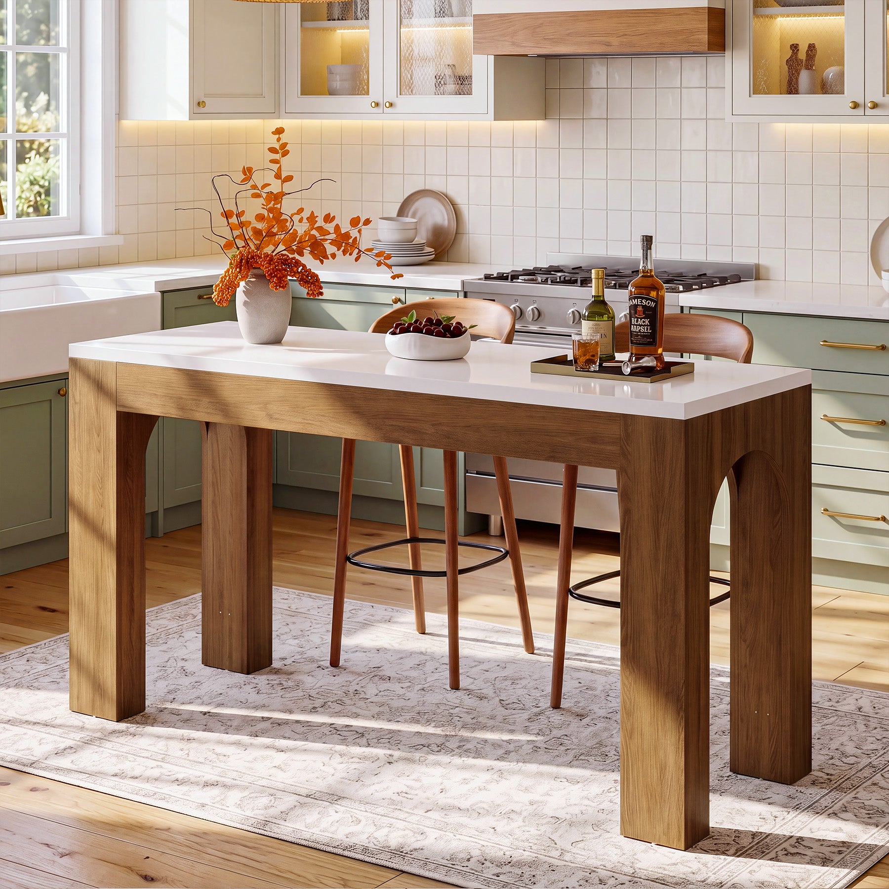 63" Modern Bar Table, Rectangular Counter Height Pub Table with Arched Leg