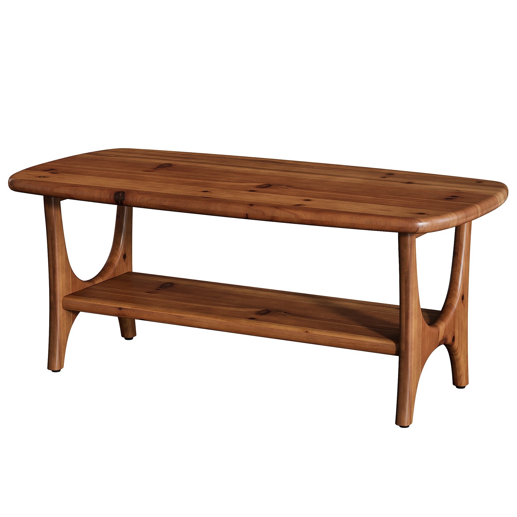 Solid Wood Coffee Table, 47.24” Rectangle Center Table with 2-Tier Storage