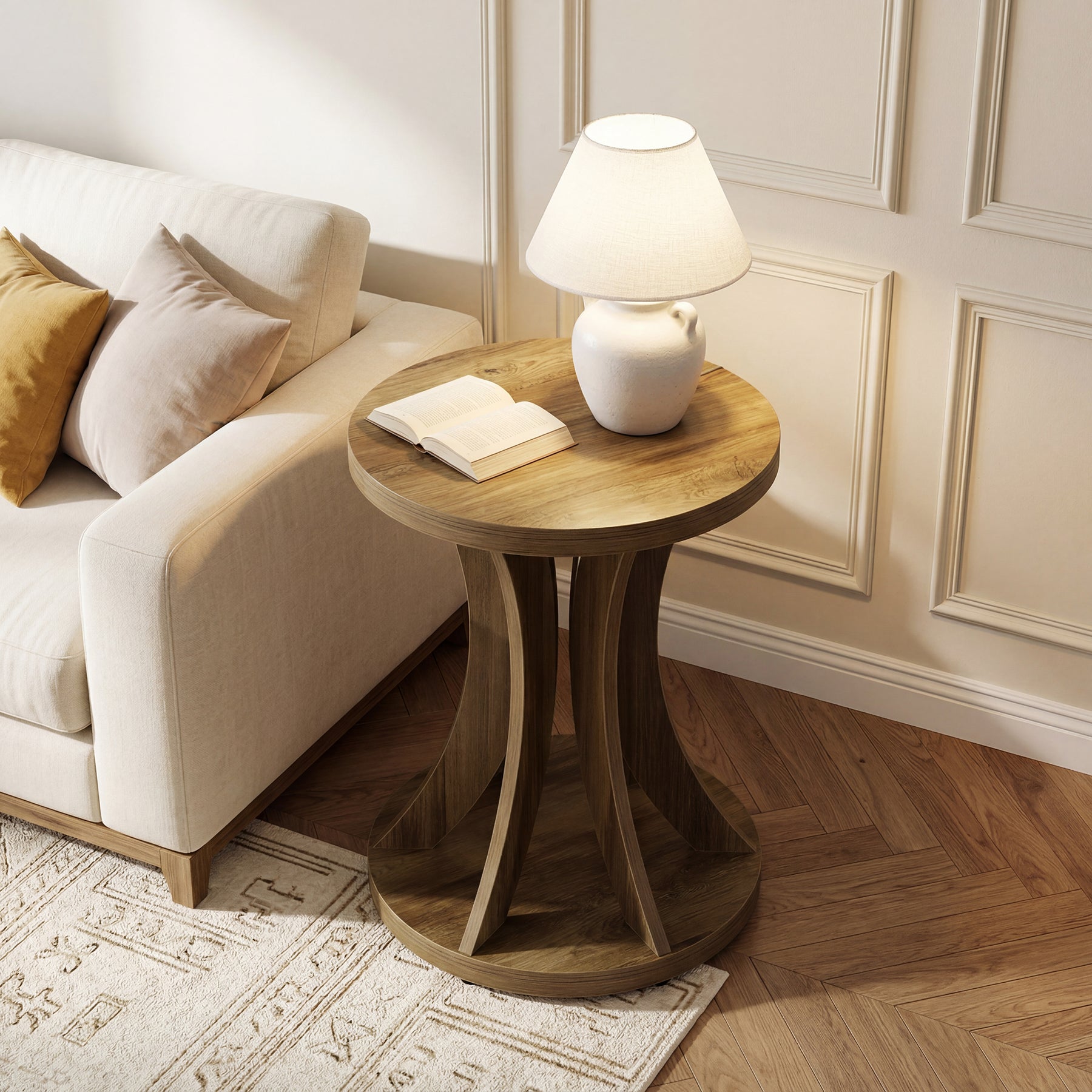 Tribesigns 17.71" Round Side Table, Farmhouse Curved End Table