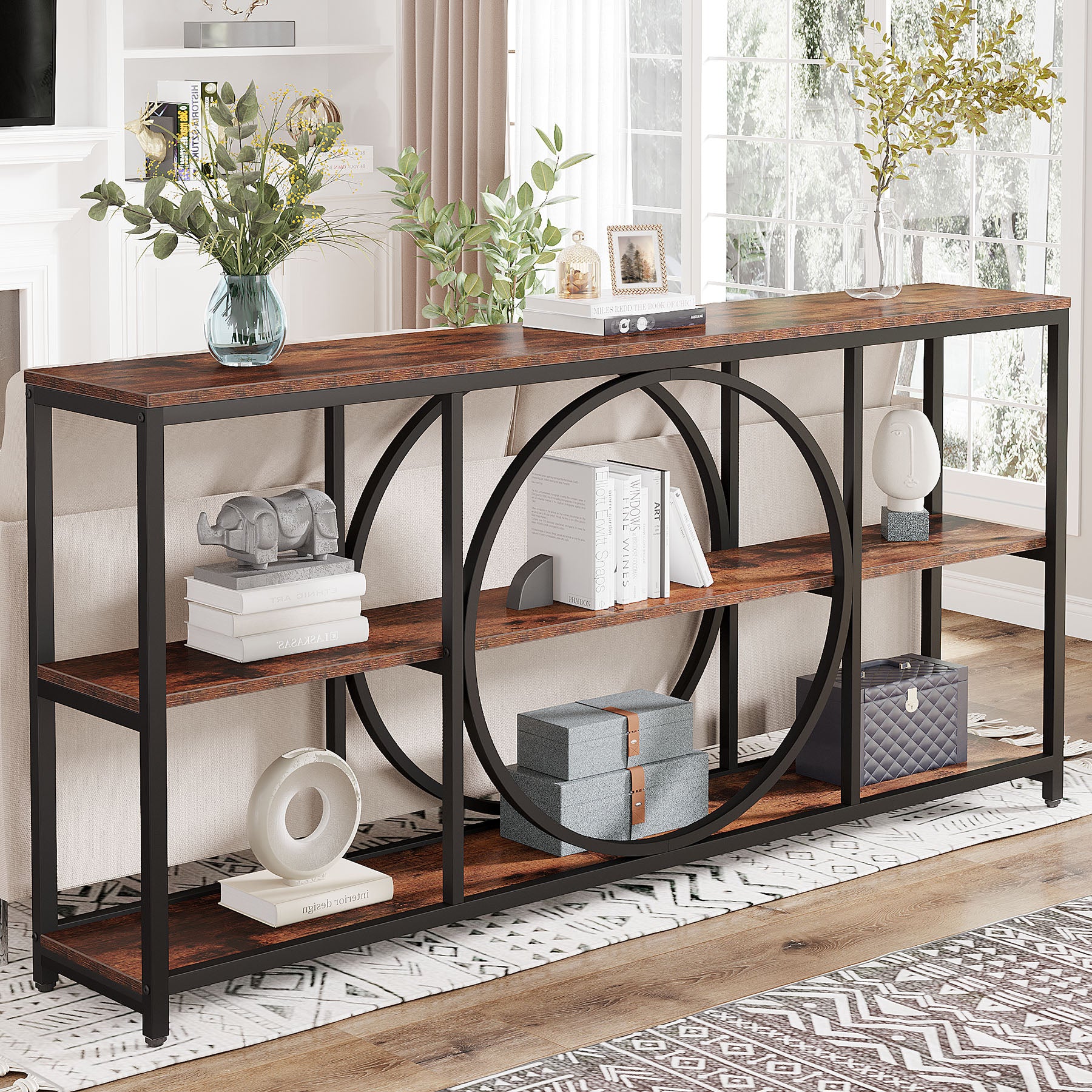 70.9" Console Table, Narrow Sofa Table with 3 Tier Storage Shelves