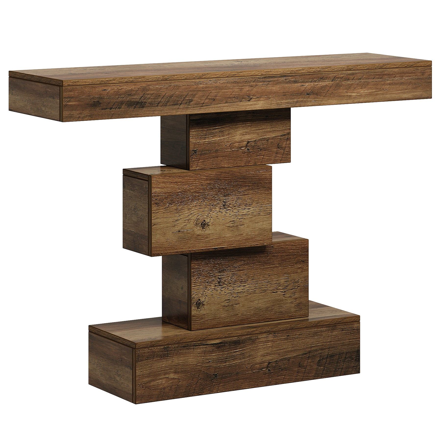 42" Console Table, Wood Sofa Table Accent Table with Geometric Base