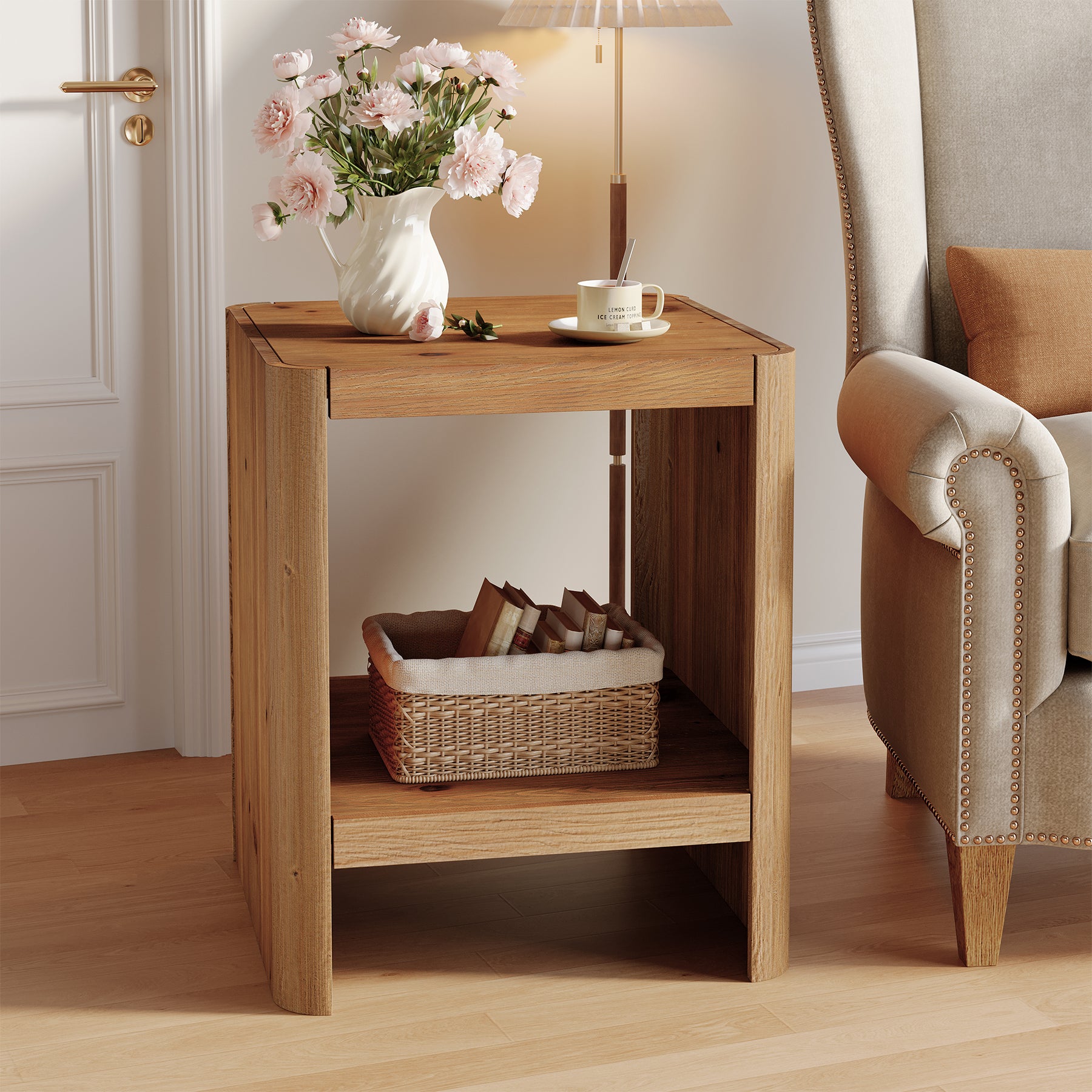 Solid Wood End Table, 2-Tier Side Table with Rounded Edges - Thumbnail 4