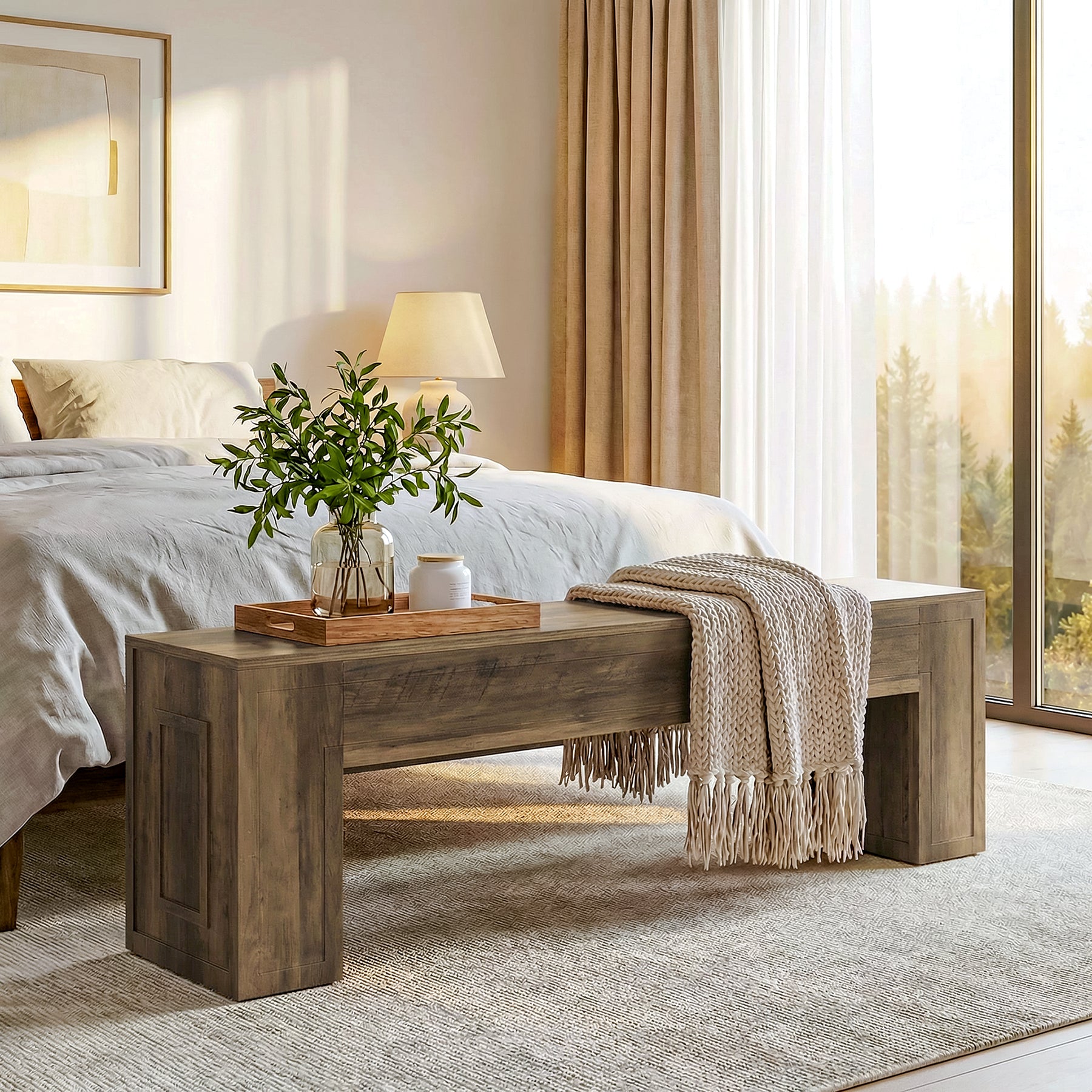 55" Entryway Bench, Indoor End of Bed Bench for Hallway