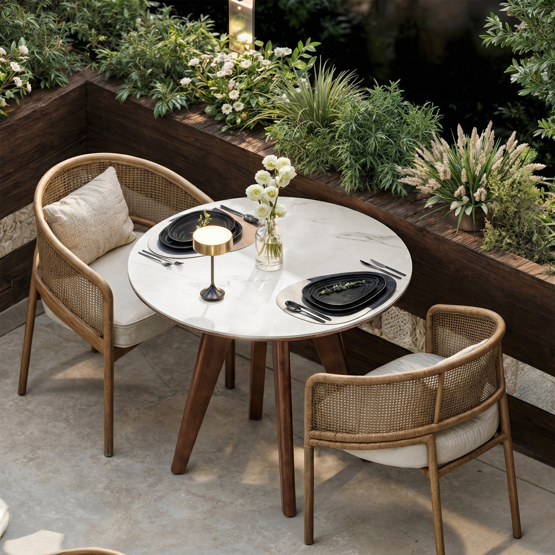 31.5" Round Dining Table, Modern Sintered Stone Kitchen Dinner Table
