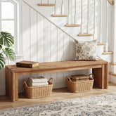 63" Solid Wood Entryway Shoe Bench, Farmhouse End of Bed Bench for 2-3 People 3