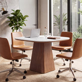 35.4" Conference Table with Sintered Stone Top, Small Square Meeting Table, Solid Wood Base 3