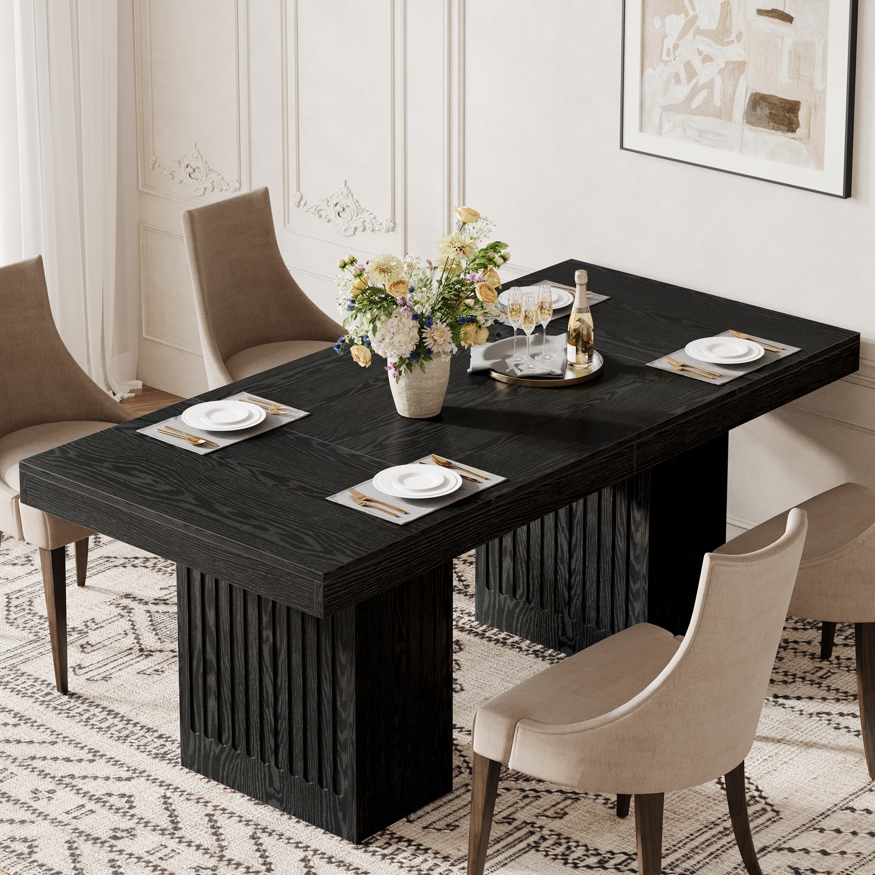 63" Rectangular Dining Table with Double Pedestal