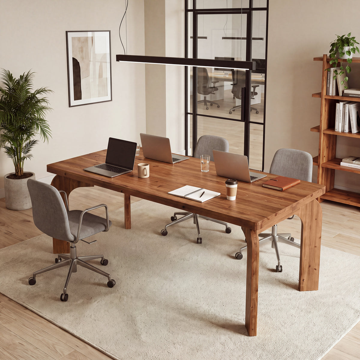 63" Solid Wood Executive Desk with Curved Legs, Rectangular Home Office Desk