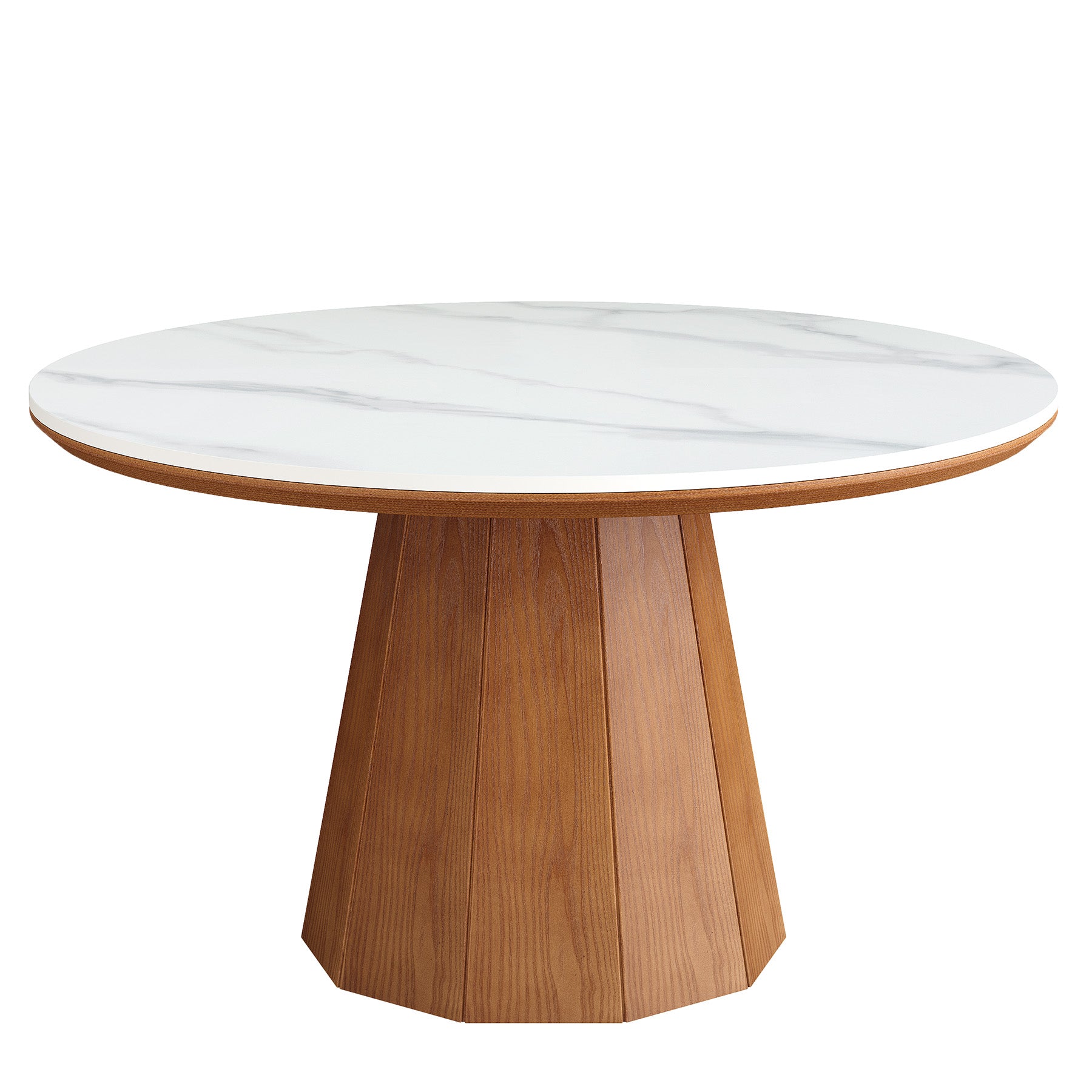 47” Round Sintered Stone Dining Table, Solid Wood Kitchen Dinner Table for 4-6