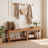 71" Farmhouse Entryway Bench with Storage Shelf, Solid Wood Shoe Bench, Hallway Mudroom 3