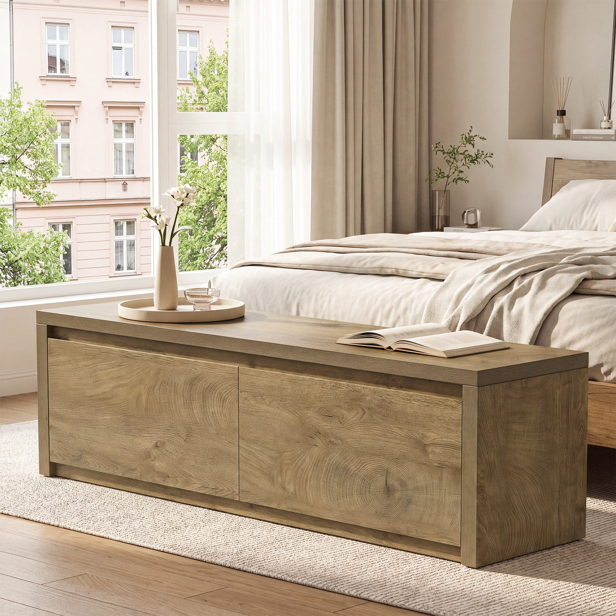 47" Entryway Storage Bench with 2 Drawers, Rustic Wooden Shoe Cabinet, Entryway Hallway