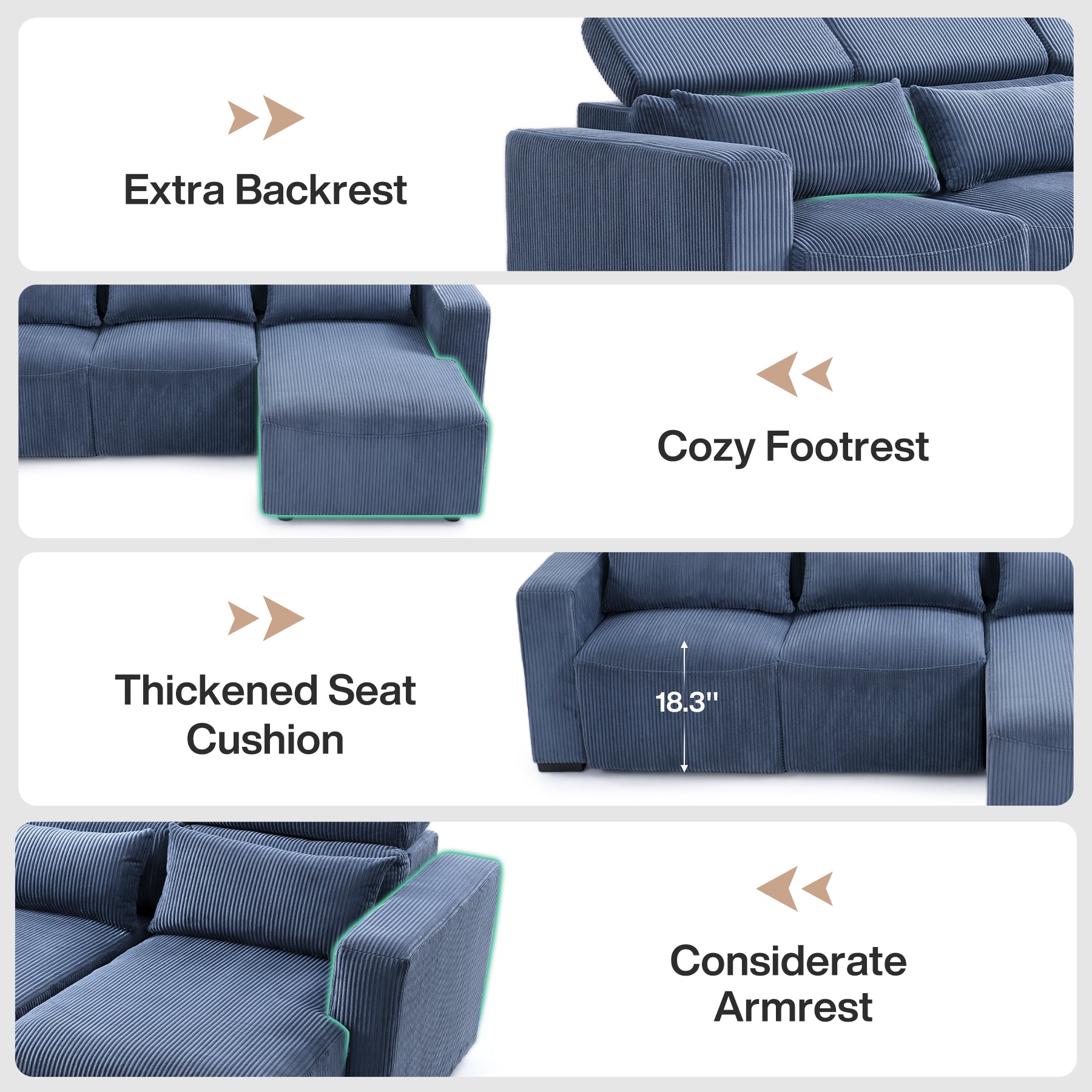90.2" Electric Reclining Sectional Sofa with Adjustable Headrest & Ottoman