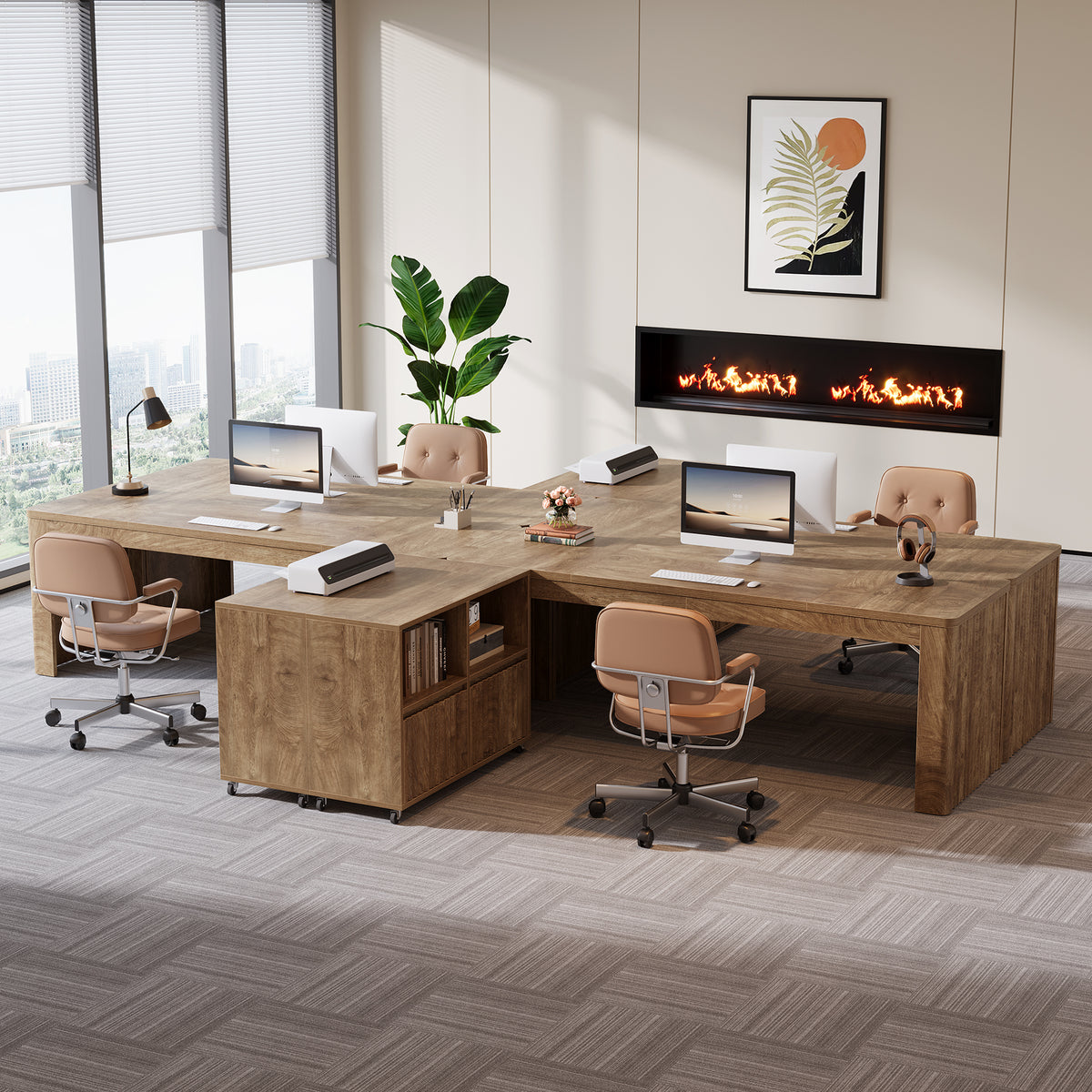 79" L-Shaped Executive Desk with Mobile File Cabinet, Modern Home Office Desk