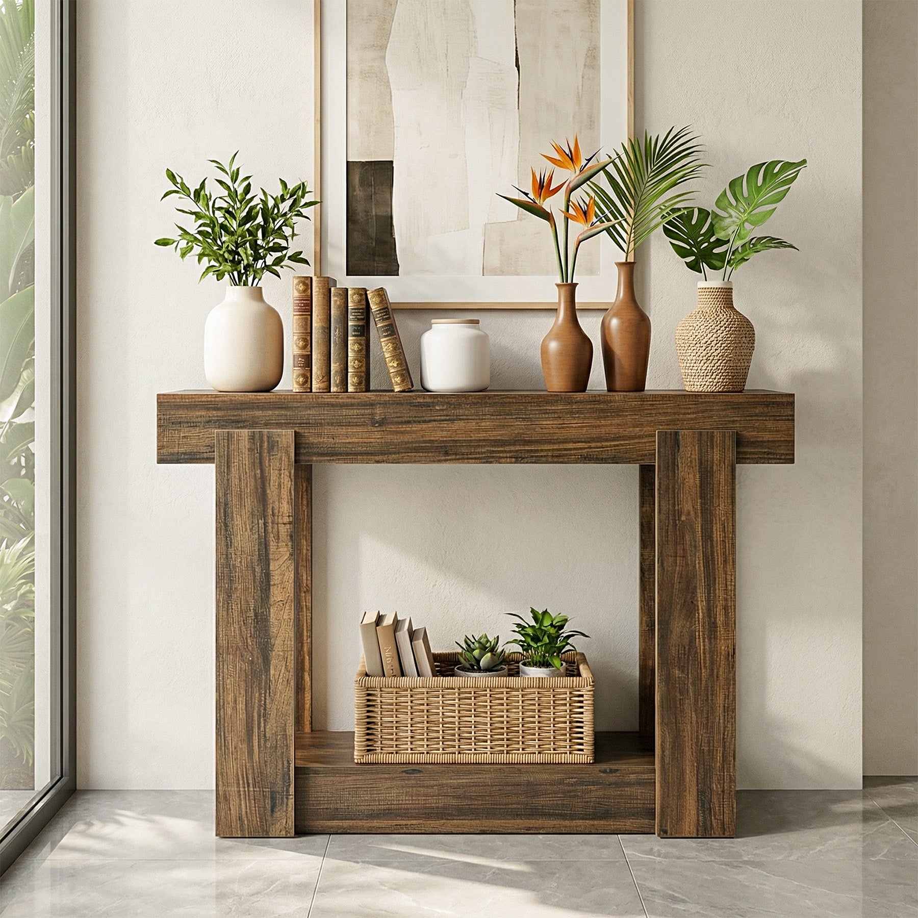 41" Farmhouse Console Table with Storage Shelf, Narrow Entryway Sofa Table
