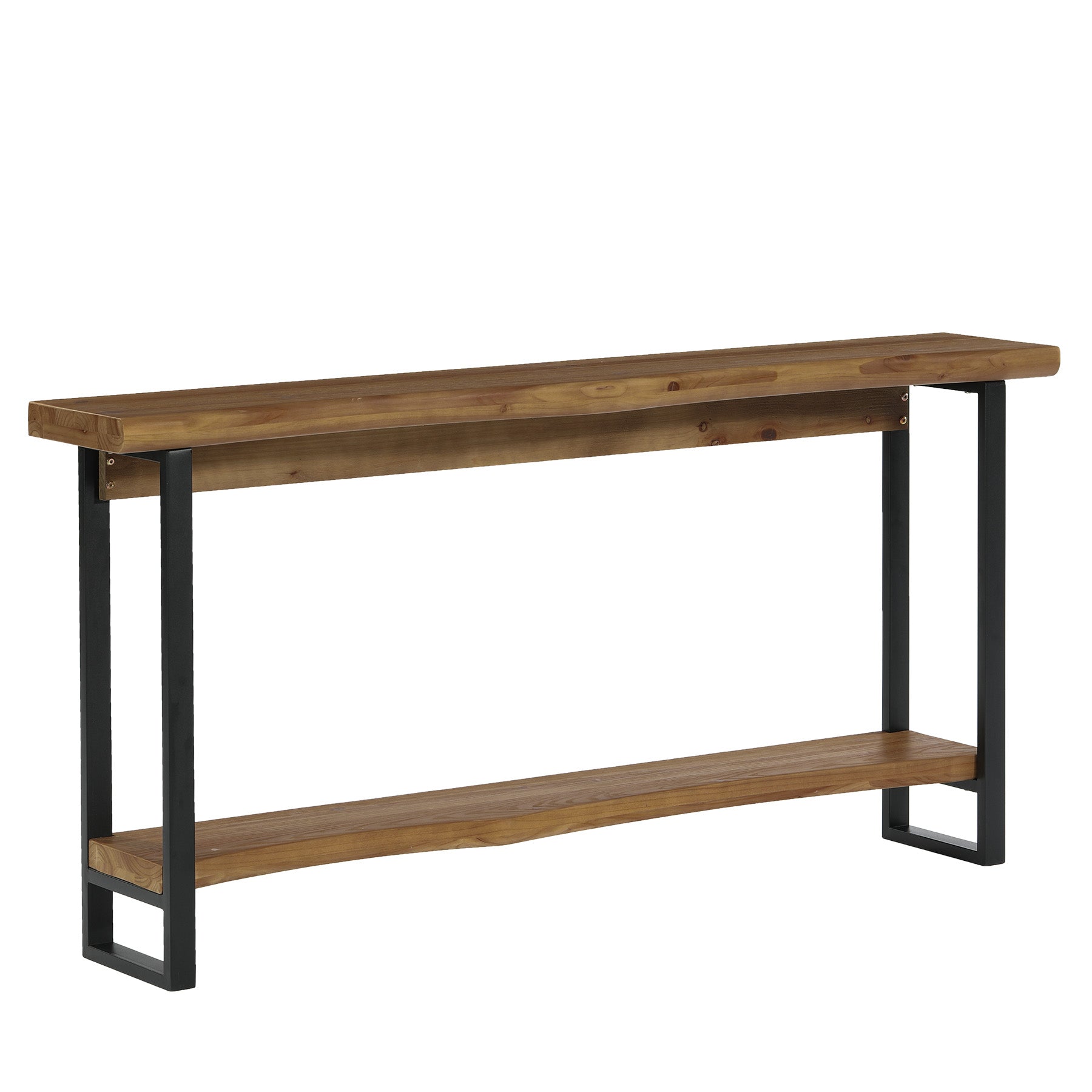 63" Solid Wood Live-Edge Console Table with Metal Legs – Narrow Farmhouse Sofa Table