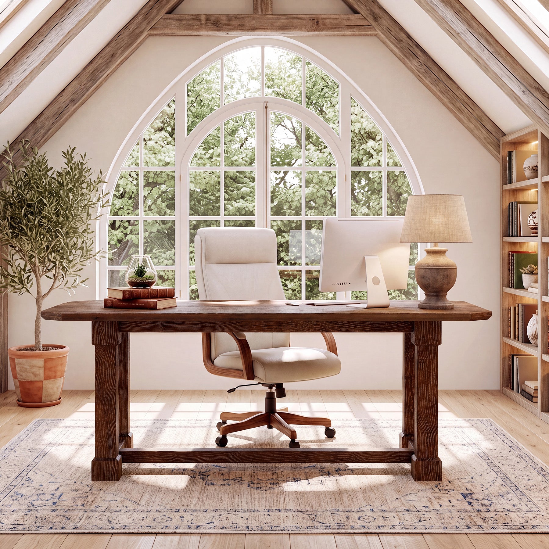 63" Solid Wood Executive Desk, Heavy-Duty Office Computer Desk with Thick Top & Sturdy Legs