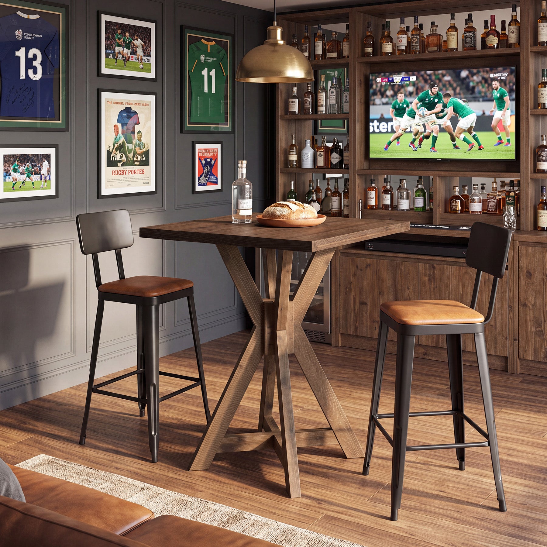 31.5" Square Bar Table, Solid Wood Counter-Height Pub Table for Kitchen, Home Bar