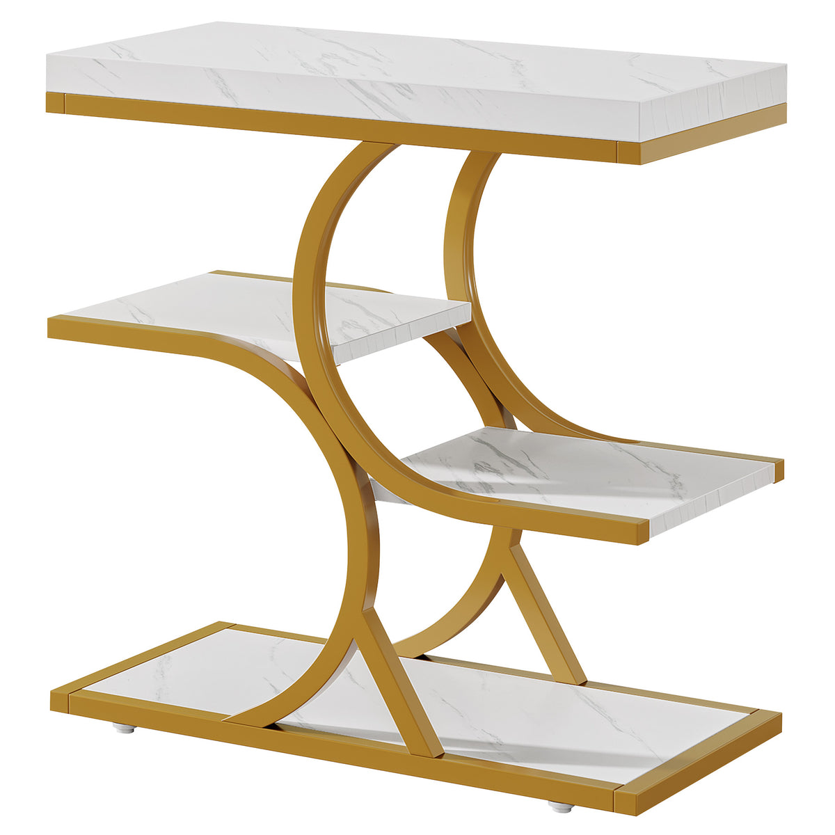 23.62" End Table with 4-Tier Shelf, Narrow Side Table with Metal Frame for Small Spaces