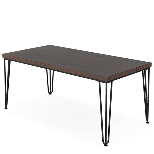 Wood Dining Table, 62.9" Kitchen Dinner Table with Metal Legs for 6 Person Tribesigns
