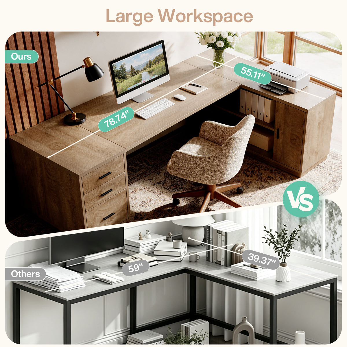 79" L-Shaped Executive Desk, Drawers & Storage Cabinets, Extra Large Corner Desk